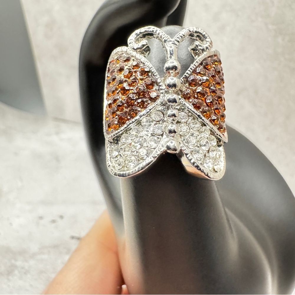 Butterfly Statement Ring Silver Tone Multi Stone … - image 6